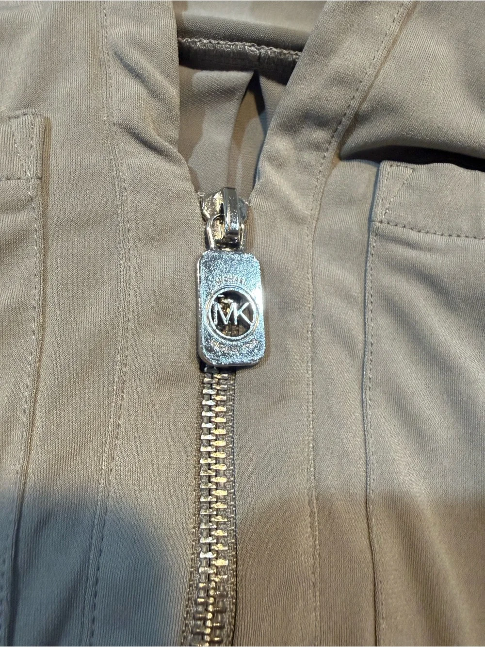 Women’s Michael Kors Long-Sleeve Grey Zip Front Shirt.  Size large.